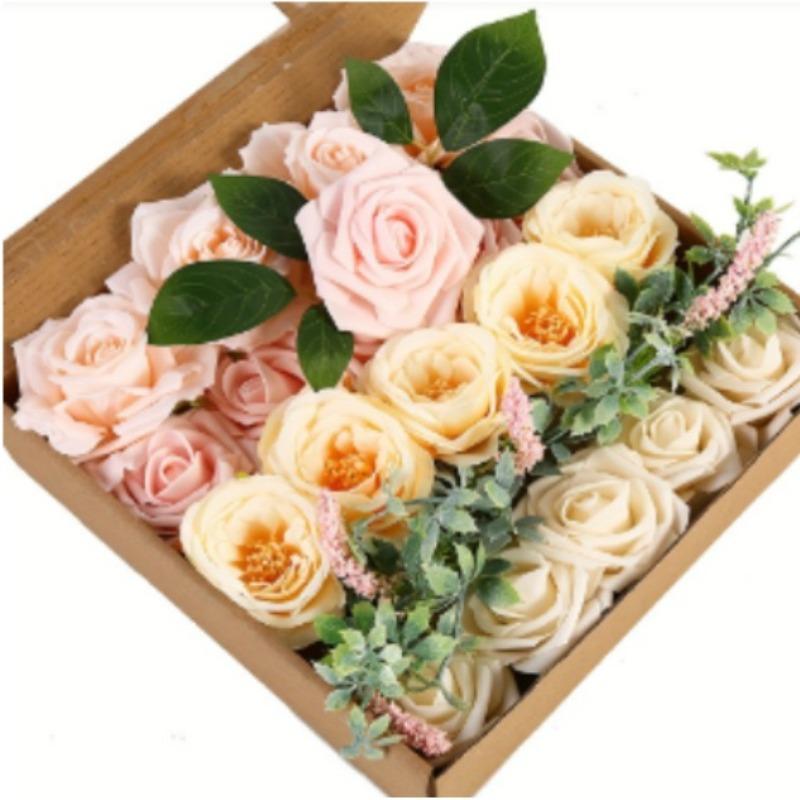 Gradient color artificial flowers combo box set F with stems for DIY wedding bouquet centerpiece home decor
