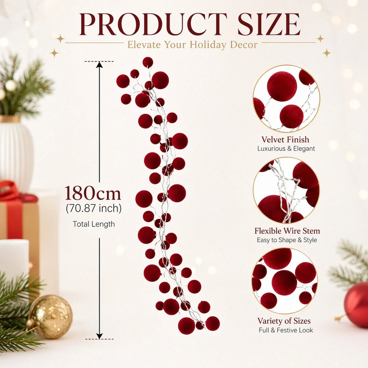 Red Velvet Ball Christmas Garland