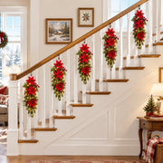 2-Piece Pre-Lit Poinsettia Christmas Teardrop Swag