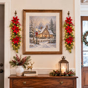 2-Piece Pre-Lit Poinsettia Christmas Teardrop Swag