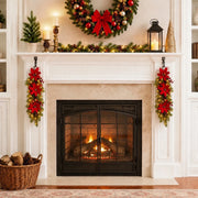 2-Piece Pre-Lit Poinsettia Christmas Teardrop Swag