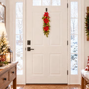 2-Piece Pre-Lit Poinsettia Christmas Teardrop Swag