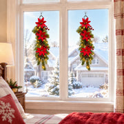 2-Piece Pre-Lit Poinsettia Christmas Teardrop Swag