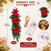 2-Piece Pre-Lit Poinsettia Christmas Teardrop Swag