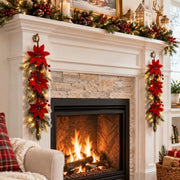 2-Piece Pre-Lit Poinsettia Christmas Teardrop Swag