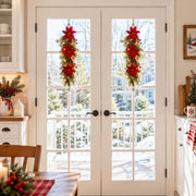 2-Piece Pre-Lit Poinsettia Christmas Teardrop Swag