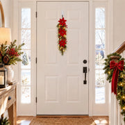 2-Piece Pre-Lit Poinsettia Christmas Teardrop Swag