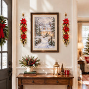 2-Piece Pre-Lit Poinsettia Christmas Teardrop Swag