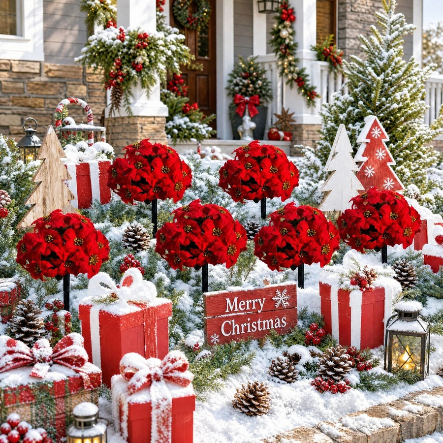 5-Piece Red Poinsettia Christmas Plant Stakes