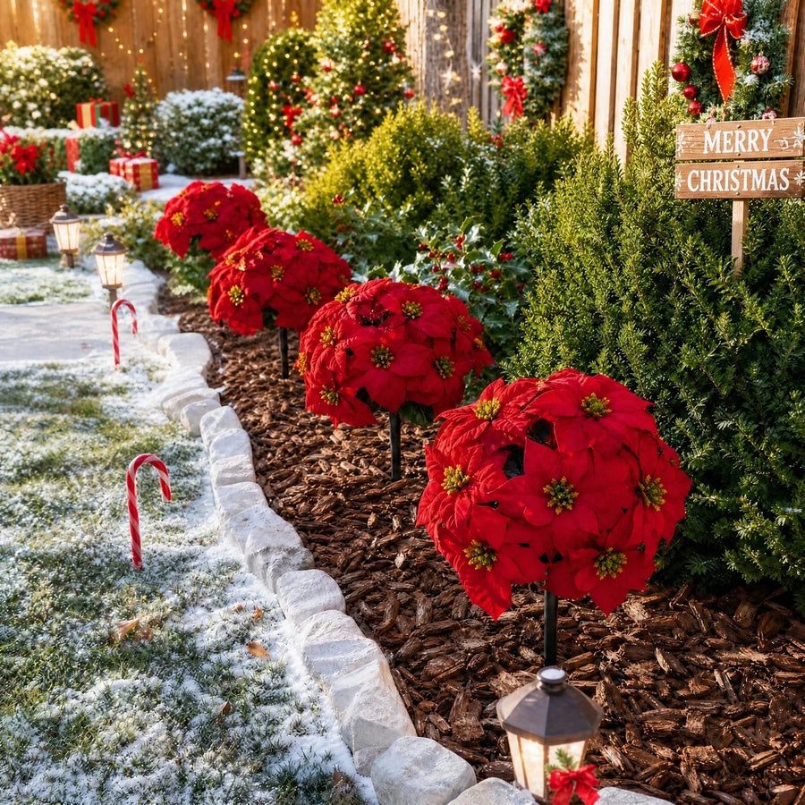 5-Piece Red Poinsettia Christmas Plant Stakes