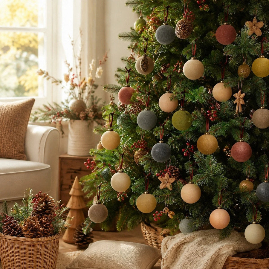 9-Piece Neutral Velvet Christmas Ball Ornament Set