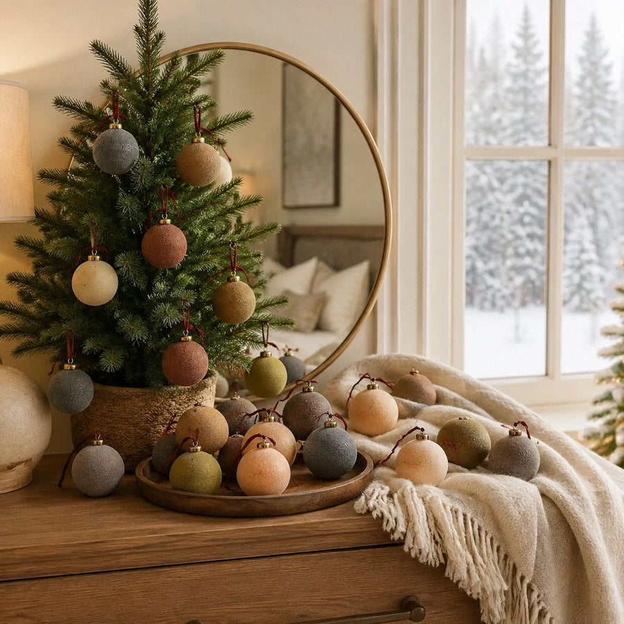 9-Piece Neutral Velvet Christmas Ball Ornament Set