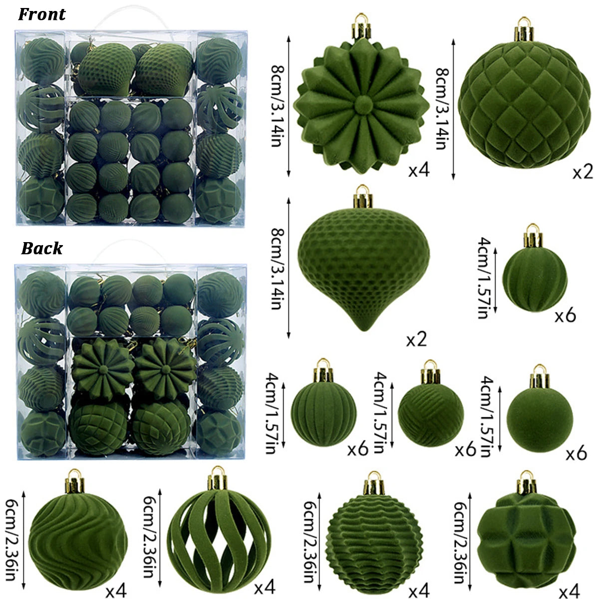 48-Piece Velvet Christmas Ornament Set Collection – 1.6–3.2in