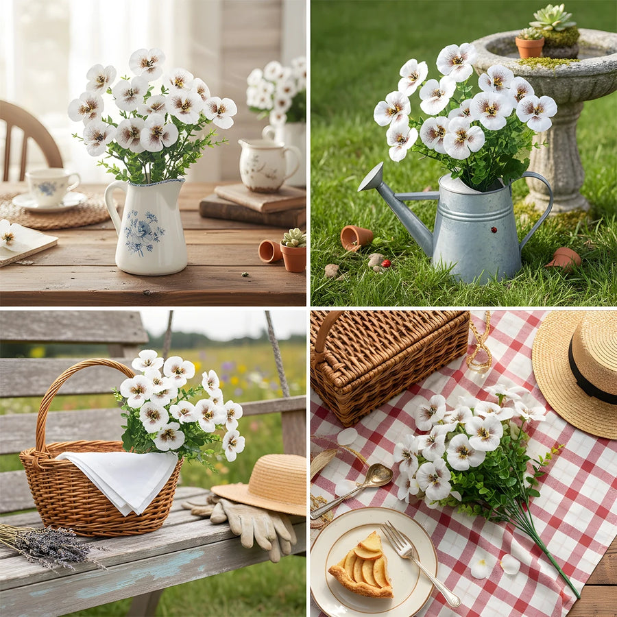 12-Piece Artificial Pansy Flower Bundle Collection