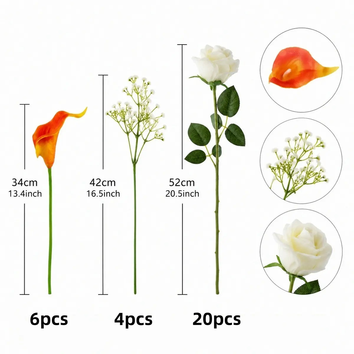 30-stem artificial autumn bouquet gift arrangement with orange calla lilies and white baby's breath