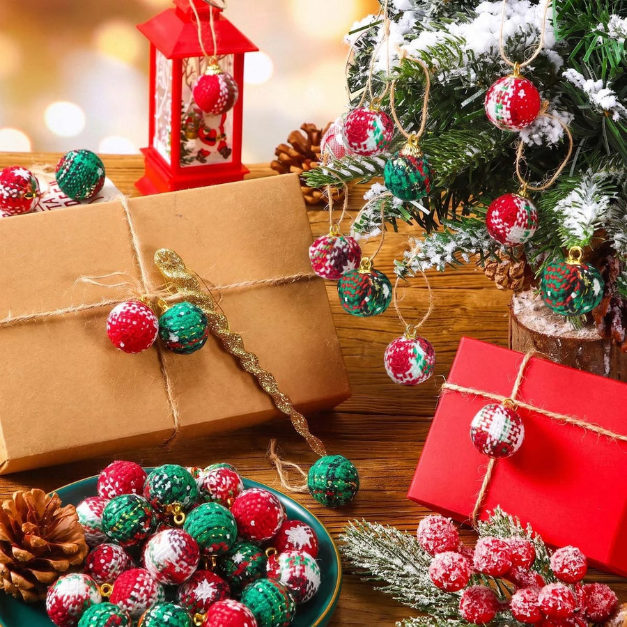 50-Piece Plaid Mini Christmas Ball Ornament Set