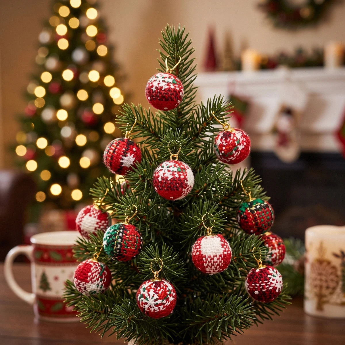 50-Piece Plaid Mini Christmas Ball Ornament Set
