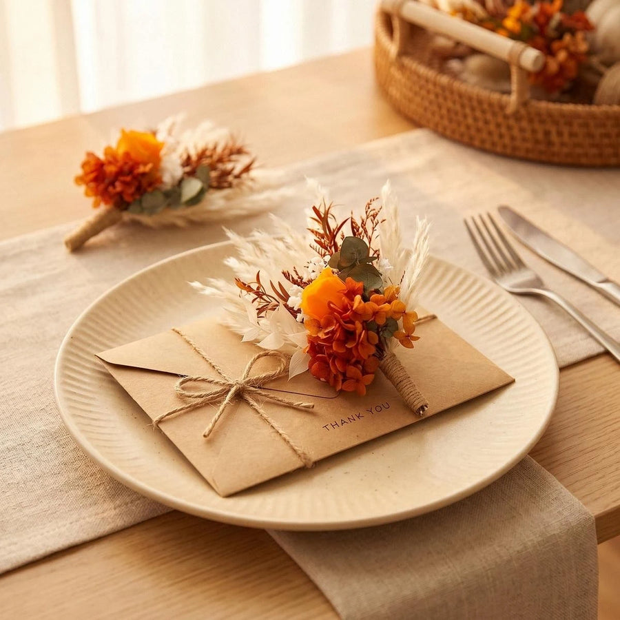 6-Piece Terracotta Fall Wedding Boutonniere Set
