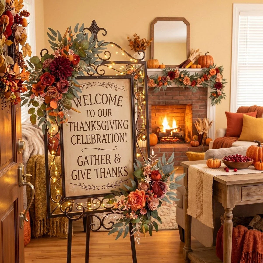 2-Piece Burnt Orange Fall Floral Swag Set