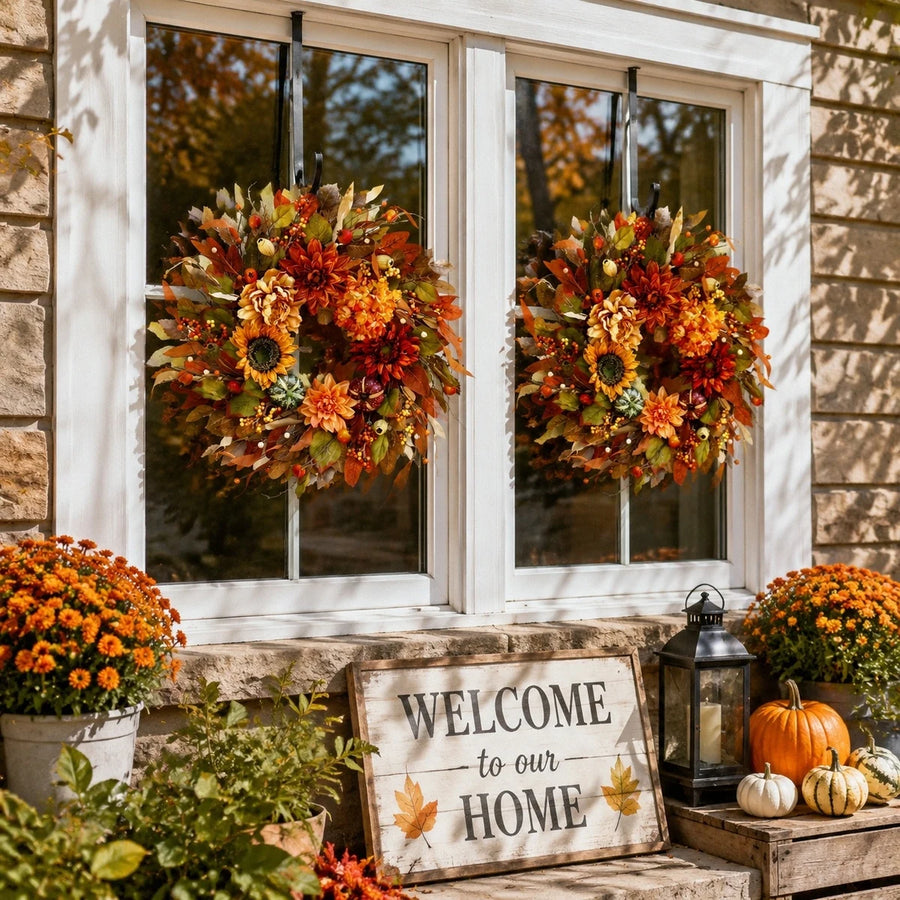 15.7-Inch Sunflower & Dahlia Fall Wreath