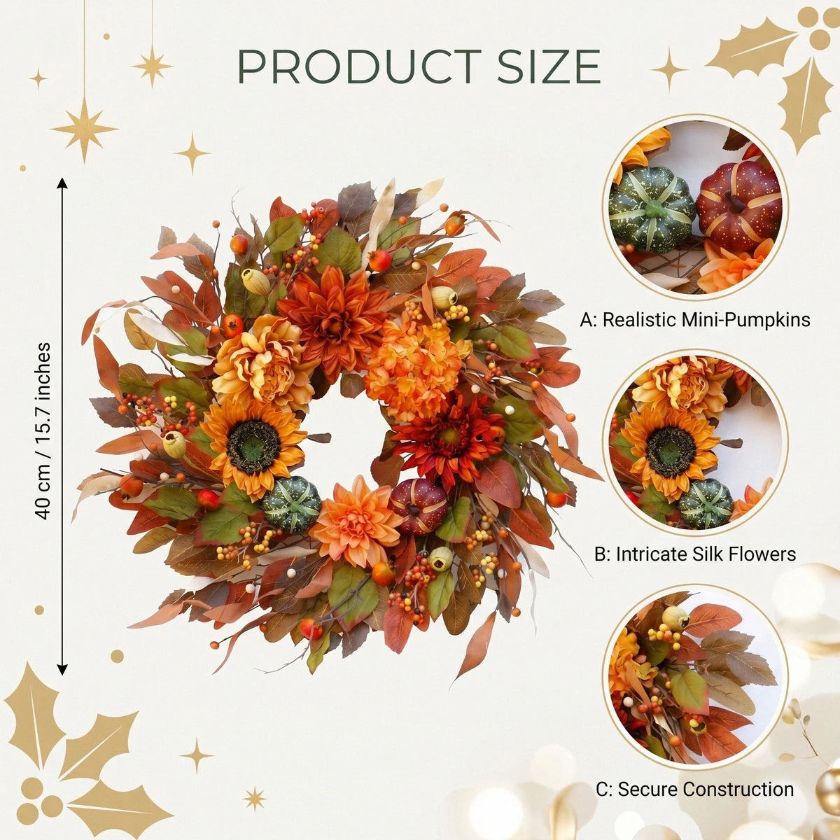 15.7-Inch Sunflower & Dahlia Fall Wreath