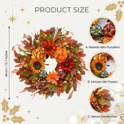 15.7-Inch Sunflower & Dahlia Fall Wreath