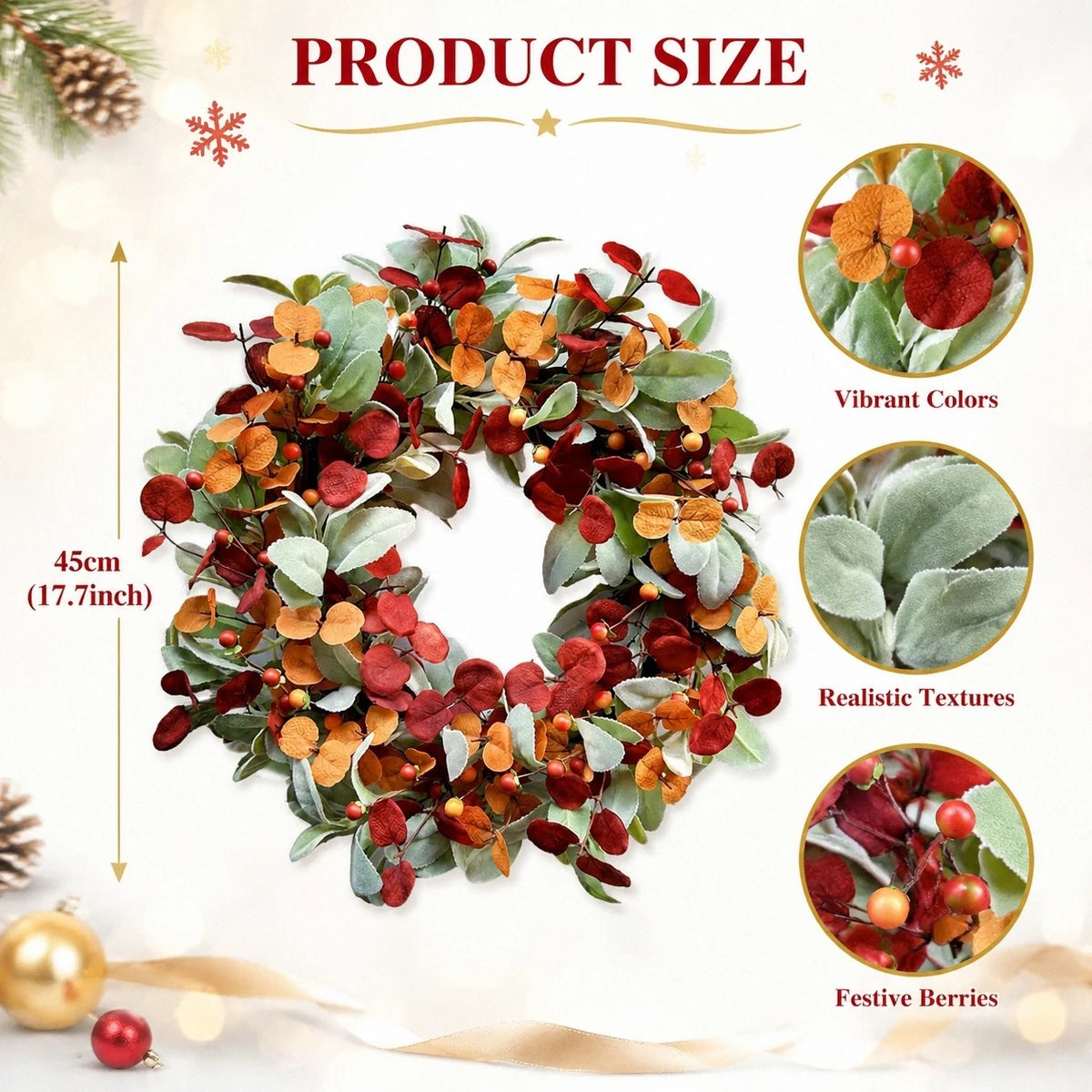 17.7-Inch Eucalyptus & Berry Fall Wreath