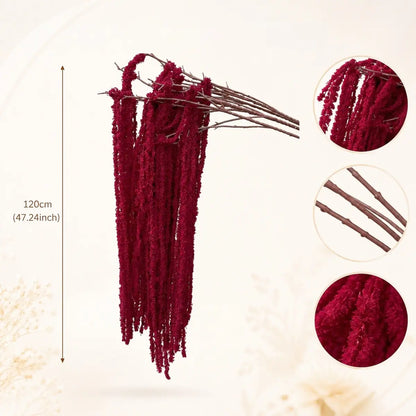 Burgundy faux amaranthus stem size reference showing 47 inch length detail