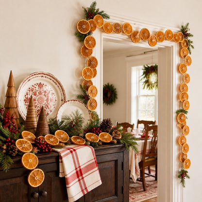 Dried orange slice garland draped over mirror frame Christmas home decor – IPOPU
