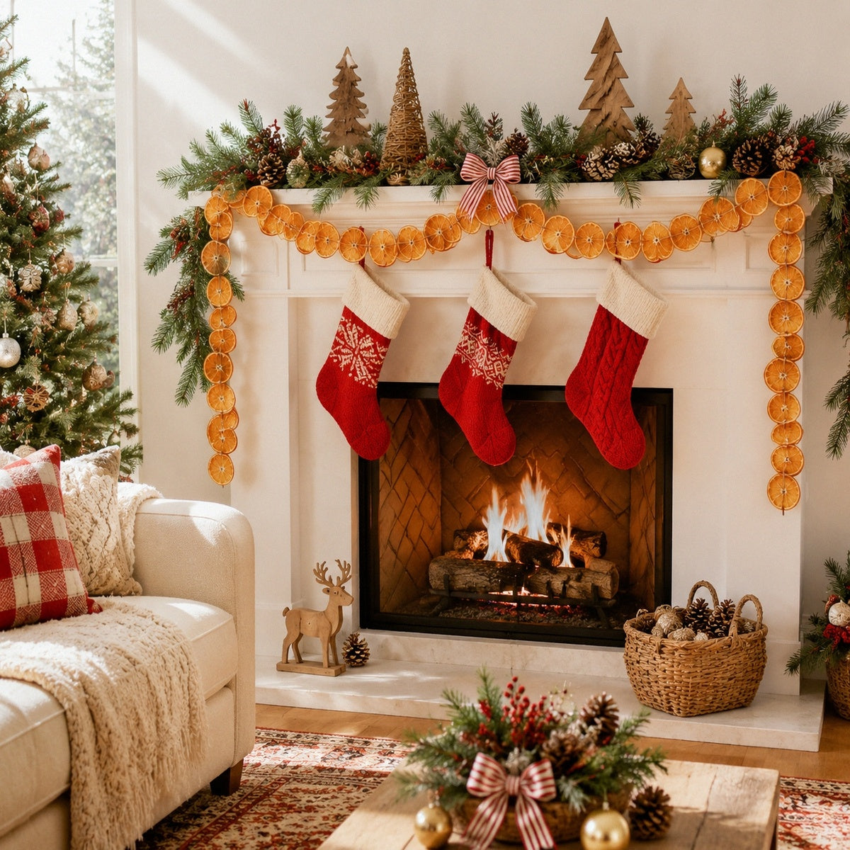 Dried orange slice garland decorating fireplace mantel for Christmas – IPOPU
