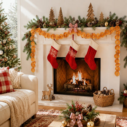 Dried orange slice garland decorating fireplace mantel for Christmas – IPOPU
