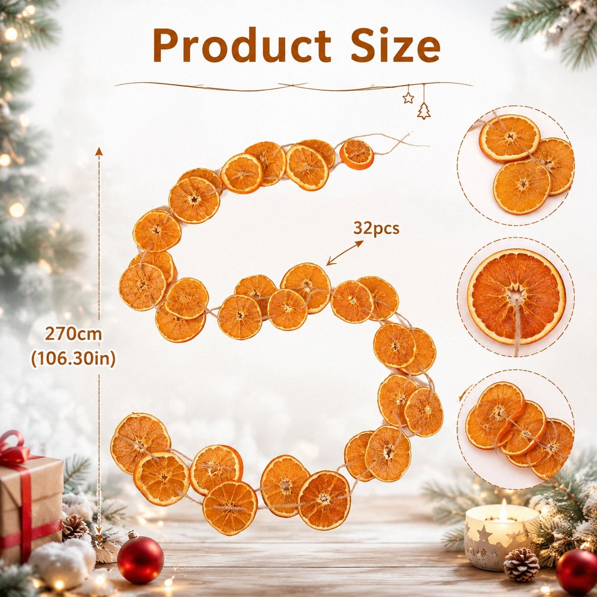 Dried orange slice garland product size chart 8.8 ft 268cm – IPOPU
