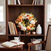 Orange White Silk Peony Fall Wreath – 14in