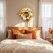 Orange White Silk Peony Fall Wreath – 14in