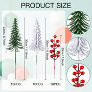 35-Piece Flocked Pine & Red Berry Christmas Stem Set