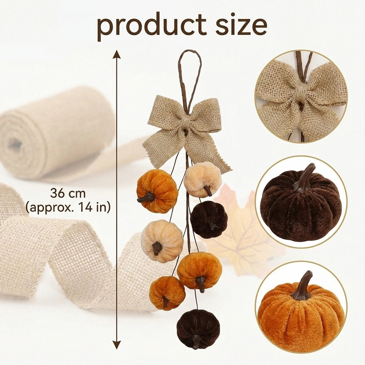 36cm Velvet Pumpkin Fall Teardrop Swag