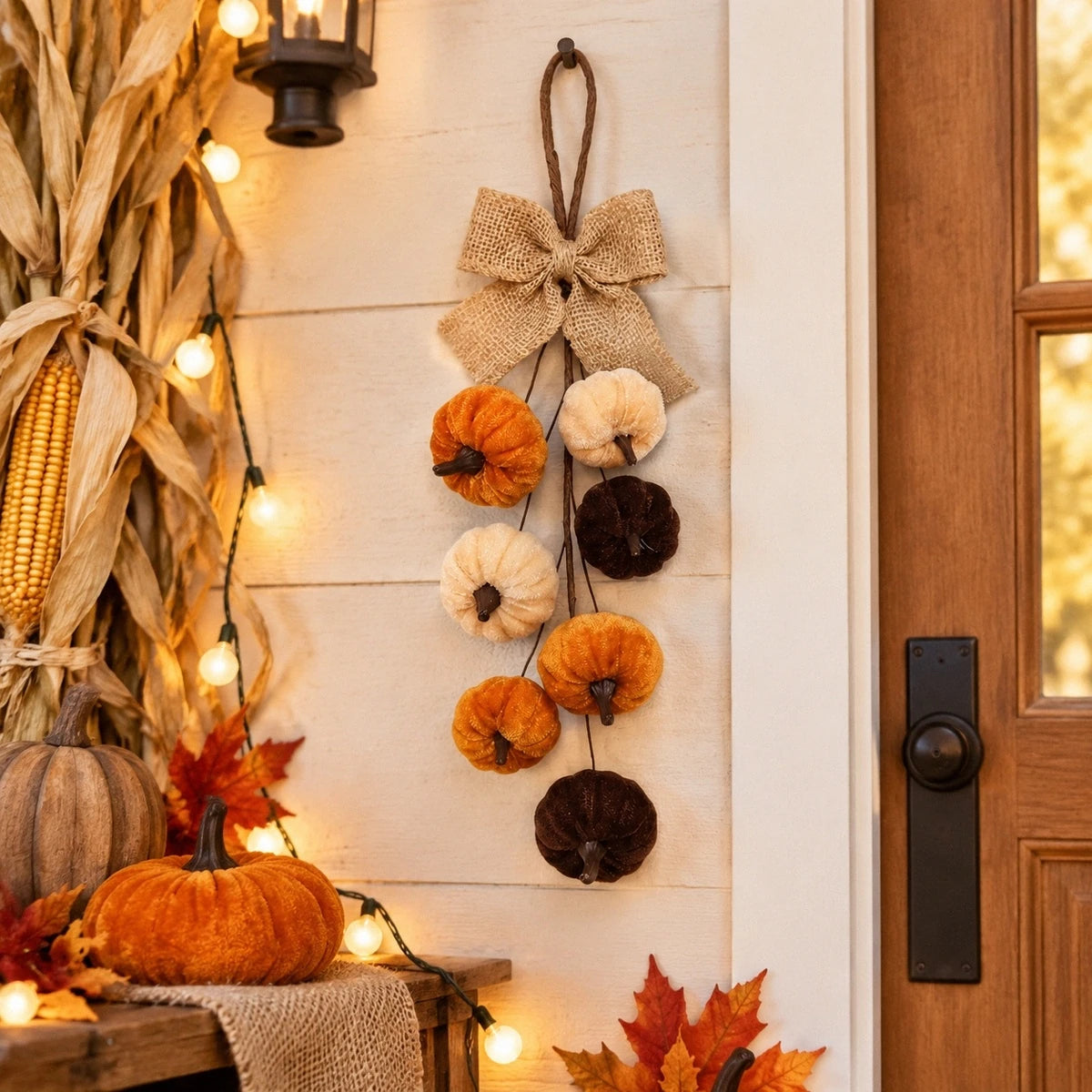 36cm Velvet Pumpkin Fall Teardrop Swag