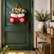 Pre-Lit Christmas Mitten Floral Door Swag