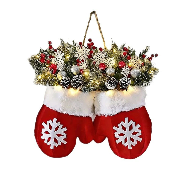 Pre-Lit Christmas Mitten Floral Door Swag