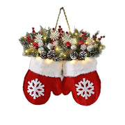 Pre-Lit Christmas Mitten Floral Door Swag