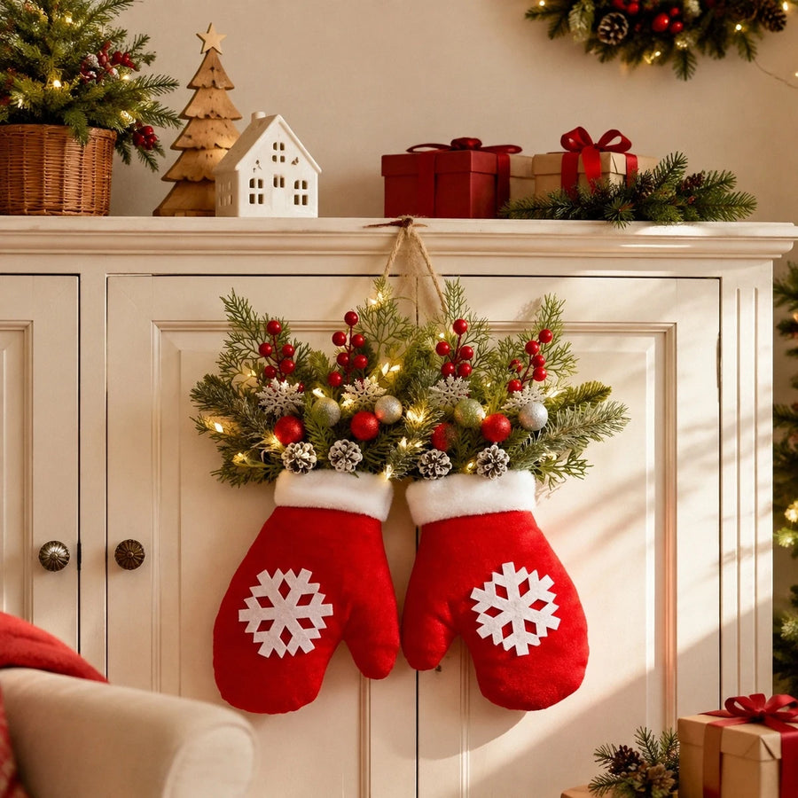 Pre-Lit Christmas Stocking Floral Door Swag