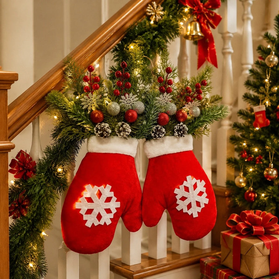 Pre-Lit Christmas Stocking Floral Door Swag