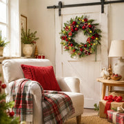 Pre-Lit Red & White Christmas Wreath