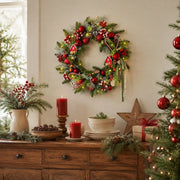 Pre-Lit Red & White Christmas Wreath