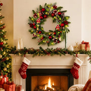 Pre-Lit Red & White Christmas Wreath