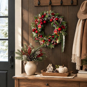 Pre-Lit Red & White Christmas Wreath