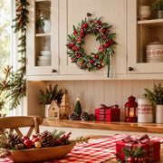 Pre-Lit Red & White Christmas Wreath