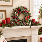 Pre-Lit Red & White Christmas Wreath