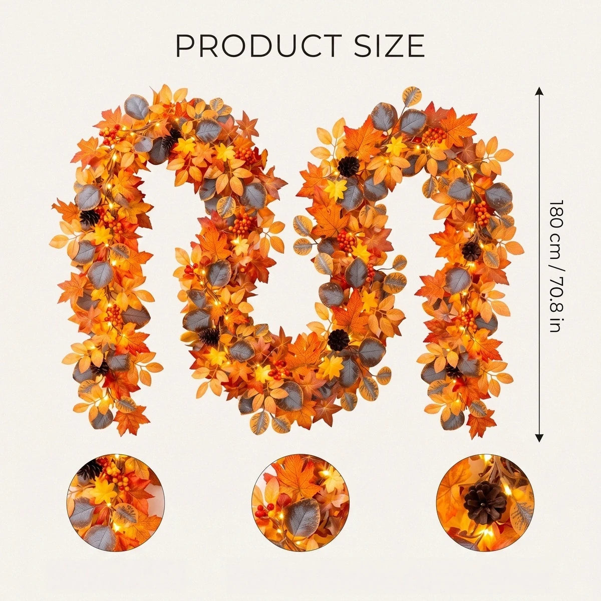 5.9FT Pre-Lit Maple Leaf & Pumpkin Fall Garland