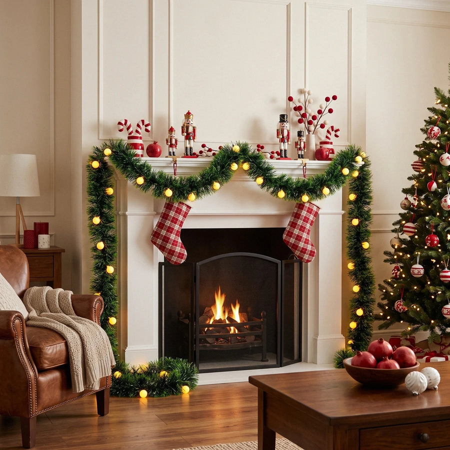 9.8FT Pre-Lit Pine Christmas Garland